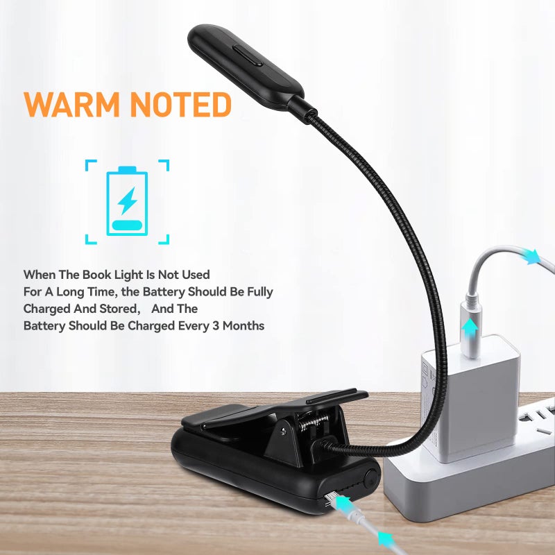 VAVOFO Amber Rechargeable Reading Light, Blue Light Blocking Book Light, 7 LEDs Eye Care 9 Colors 9 Brightness Clip On for Kids Bookworms Reading in Bed with Power Indicator Lasting 70h (Black) - Image 5